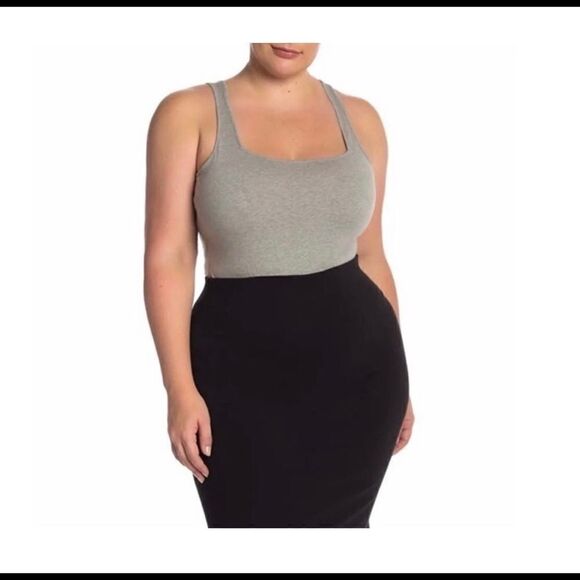 BP Square Neck Tank/Bodysuit, Heather Gray, 3X - Picture 3 of 7